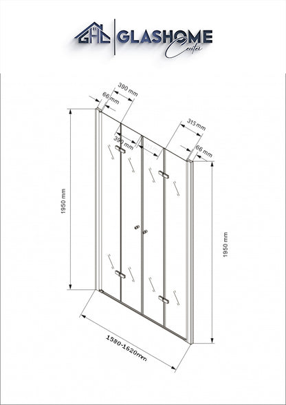 GlasHomeCenter - Duschtür Ohio (160 x 195 cm) - 8mm ESG - ohne Duschtasse