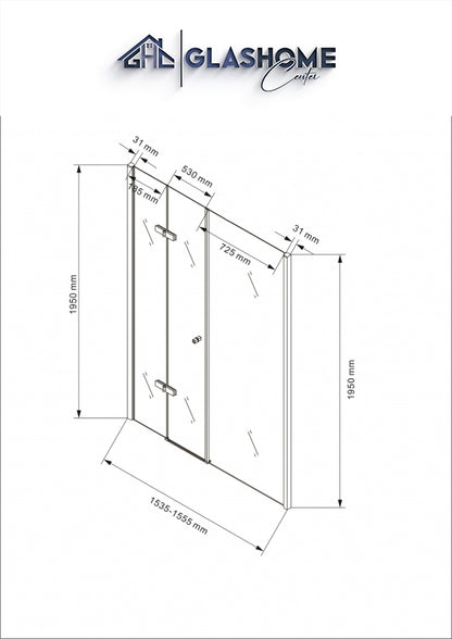 GlasHomeCenter - Duschtür New York (155 x 195 cm) - 8mm ESG - ohne Duschtasse