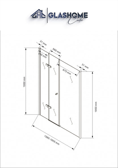 GlasHomeCenter - Duschtür New York (160 x 195 cm) - 8mm ESG - ohne Duschtasse