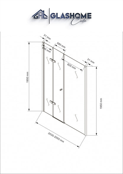 GlasHomeCenter - Duschtür New York (205 x 195 cm) - 8mm ESG - ohne Duschtasse