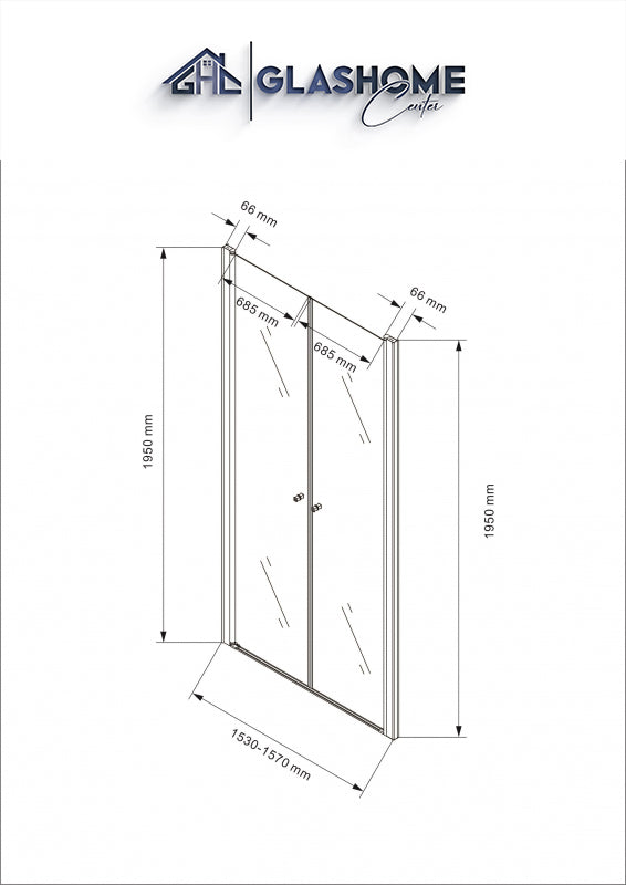 GlasHomeCenter - cabina nicho Texas (155 x 195 cm) - vidrio de seguridad templado de 8 mm - sin plato de ducha