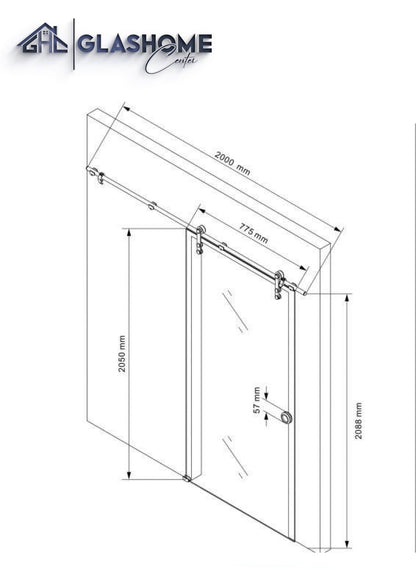 GlasHomeCenter - Glastür - 2050x775mm - 8mm ESG Glas - einseitig satiniert