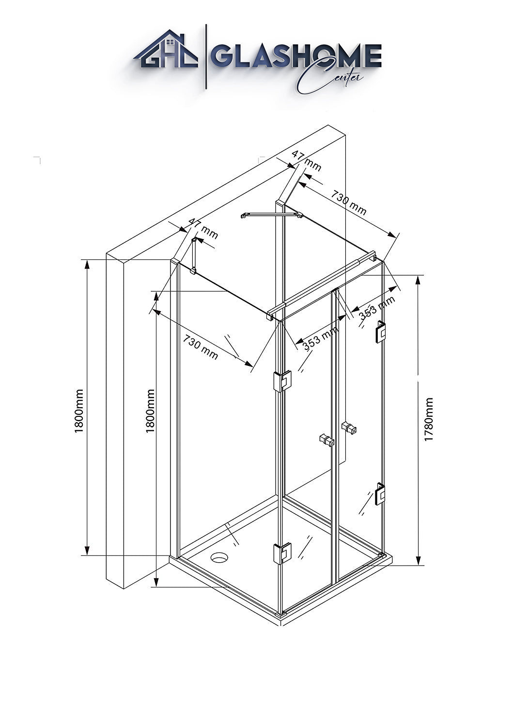GlasHomeCenter - U-Duschkabine "Asuka" (80x80x180cm) - 8mm - Eckduschkabine - Duschabtrennung - ohne Duschtasse
