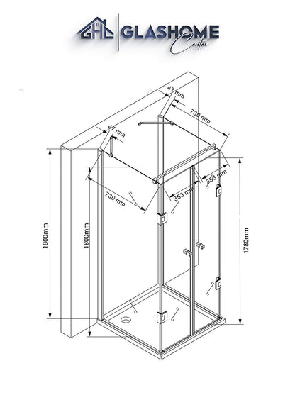 GlasHomeCenter - Cabina de ducha en forma de U "Asuka" (80x80x180cm) - 8mm - cabina de ducha de esquina - mampara de ducha - sin plato de ducha