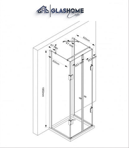 GlasHomeCenter - U-shaped shower cubicle "Asuka" (80x90x195cm) - 8mm - corner shower cubicle - shower partition - without shower tray