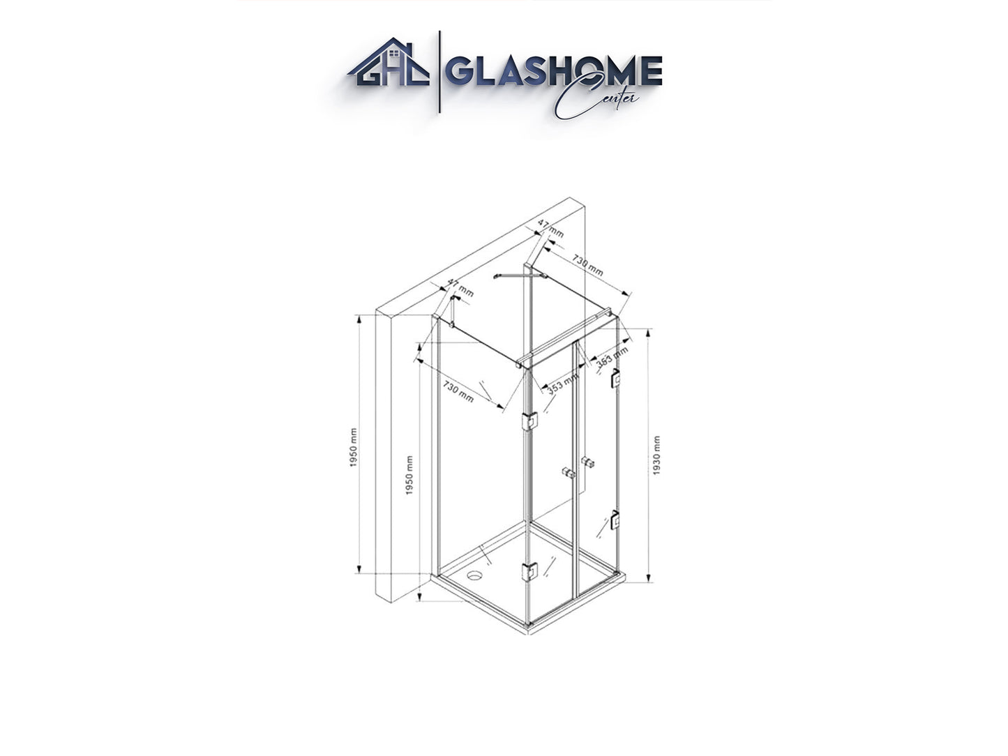 GlasHomeCenter - Box doccia a U "Asuka" (80x80x195cm) - 8mm - box doccia ad angolo - parete doccia - senza piatto doccia