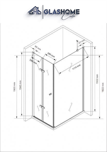 technische Skizze der Duschkabine Shiori mit den Maßen 120x90x195cm