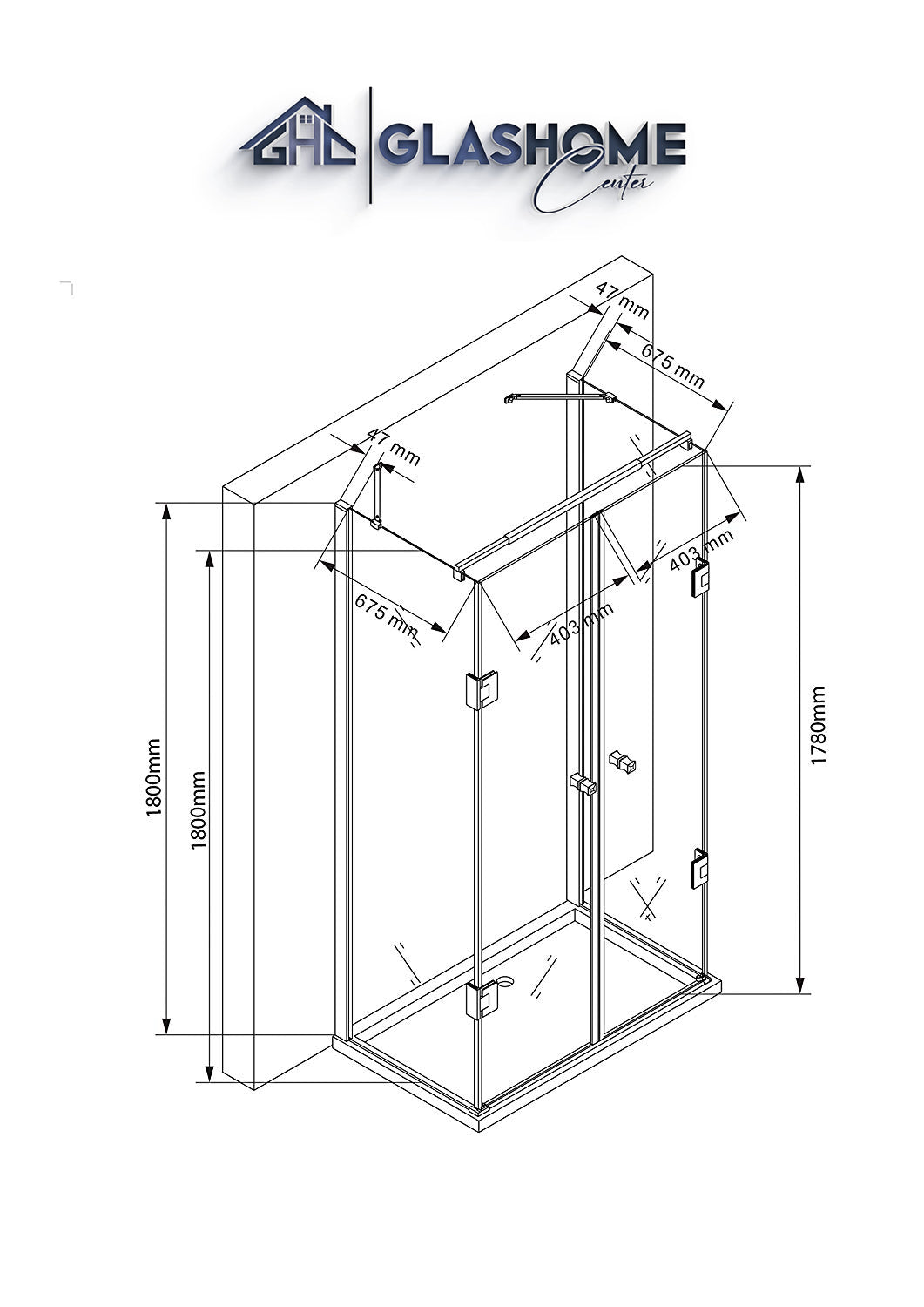 GlasHomeCenter - U-shaped shower cubicle "Asuka" (90x75x180cm) - 8mm - corner shower cubicle - shower partition - without shower tray