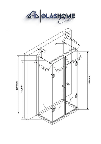 GlasHomeCenter - Cabina de ducha en forma de U "Asuka" (90x75x180cm) - 8mm - cabina de ducha de esquina - mampara de ducha - sin plato de ducha