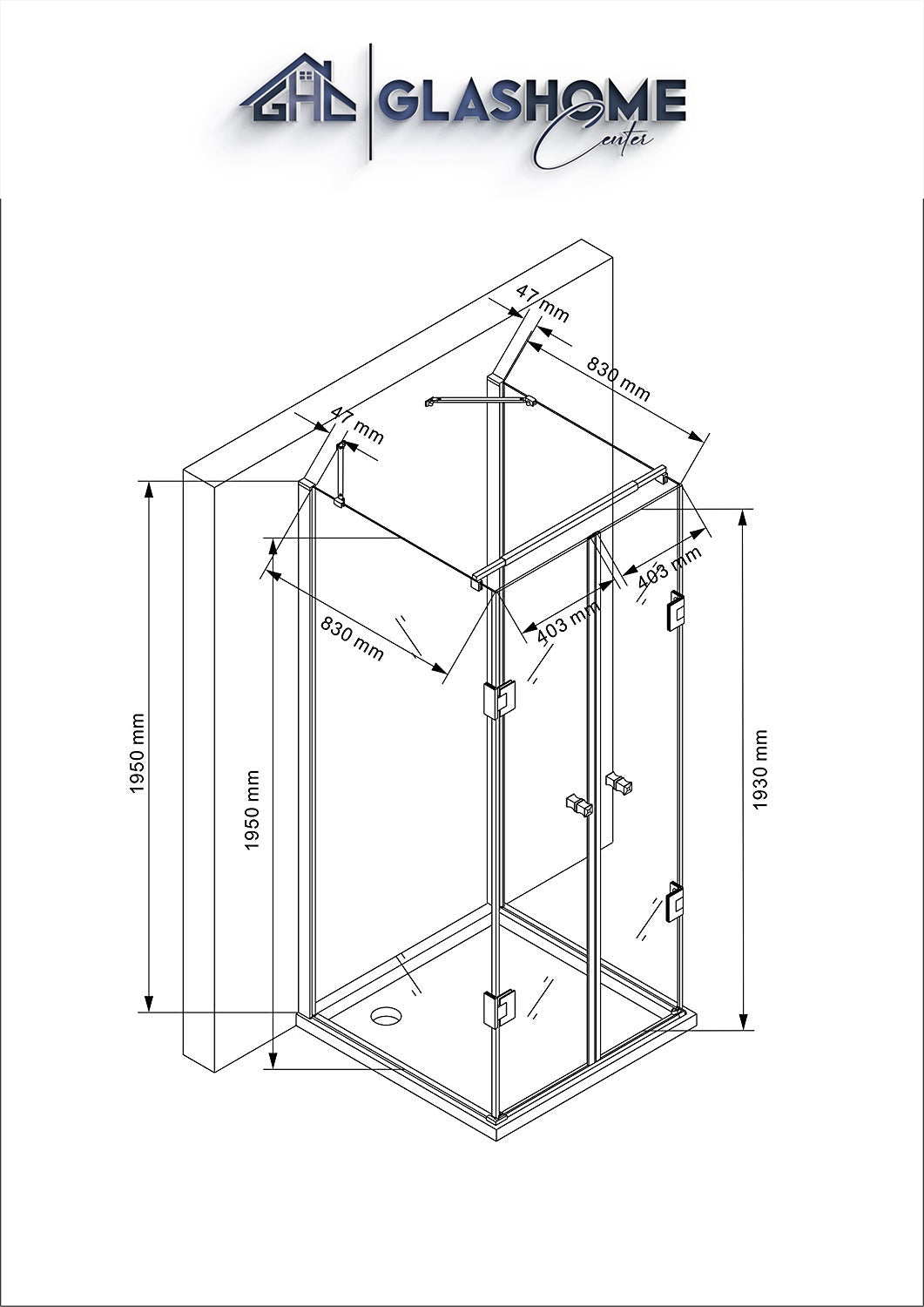 GlasHomeCenter - Box doccia a U "Asuka" (90x90x195cm) - 8mm - box doccia ad angolo - parete doccia - senza piatto doccia