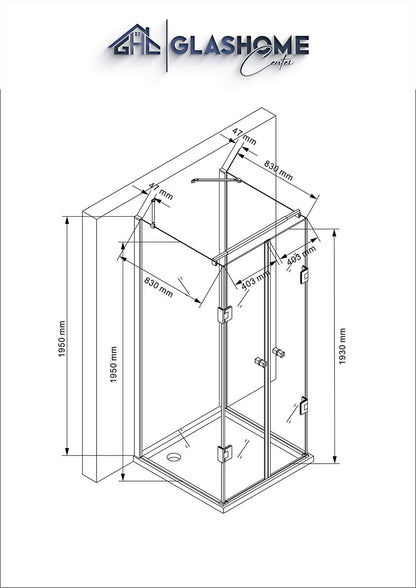 GlasHomeCenter - Cabina de ducha en forma de U "Asuka" (90x90x195cm) - 8mm - cabina de ducha de esquina - mampara de ducha - sin plato de ducha