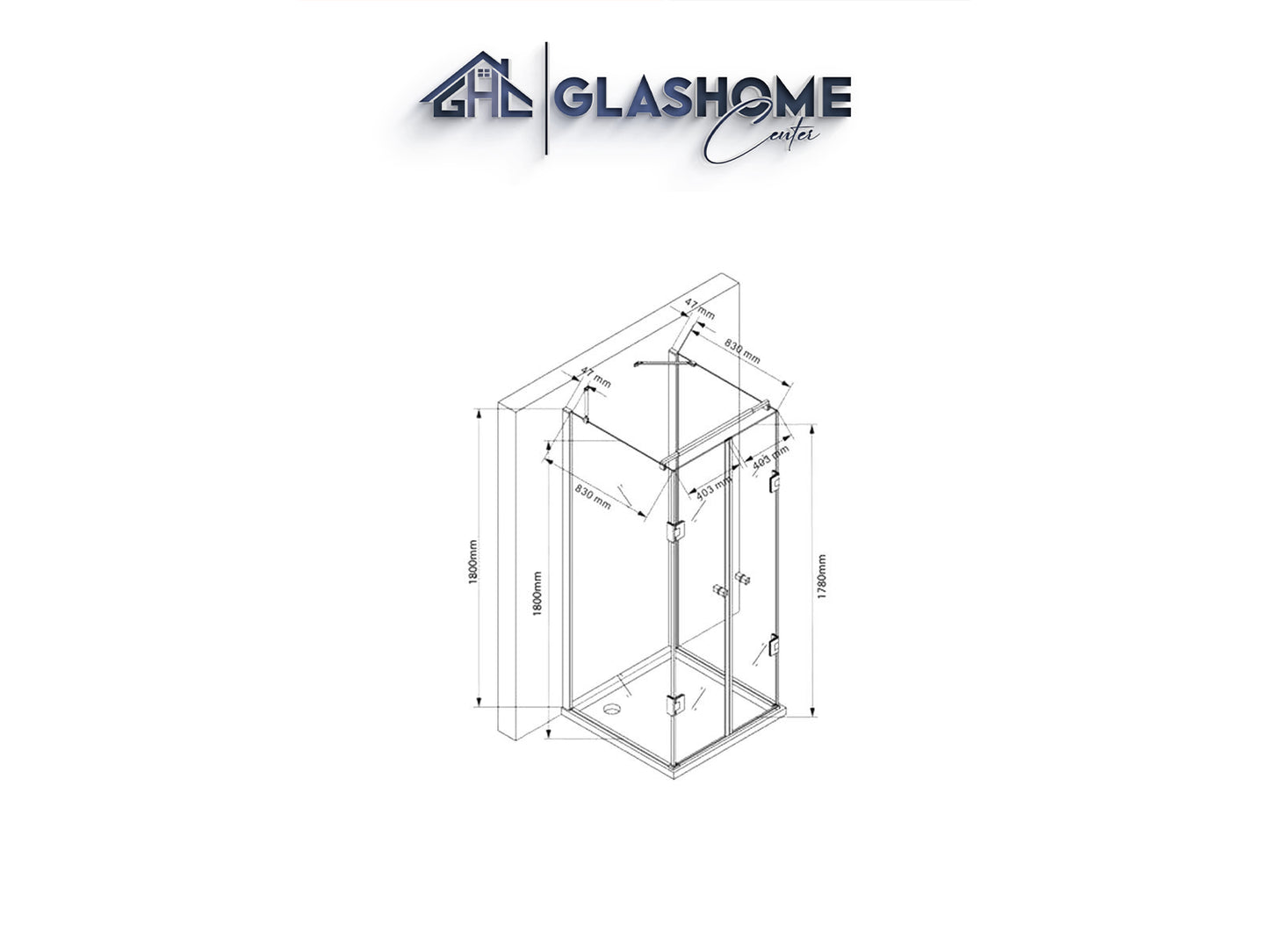GlasHomeCenter - U-shaped shower cubicle "Asuka" (90x90x180cm) - 8mm - corner shower cubicle - shower partition - without shower tray