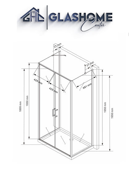 U-Duschkabine "Amaya" (100x75x195cm) - 8mm - Eckduschkabine - Duschabtrennung - ohne Duschtasse