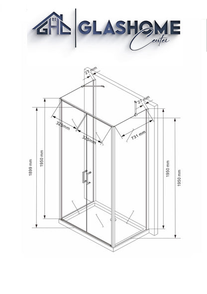 U-Duschkabine "Amaya" (80x80x195cm) - 8mm - Eckduschkabine - Duschabtrennung - ohne Duschtasse