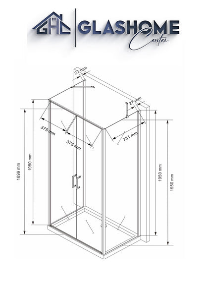 U-Duschkabine "Amaya" (90x80x195cm) - 8mm - Eckduschkabine - Duschabtrennung - ohne Duschtasse