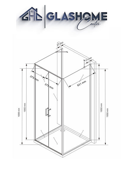 U-Duschkabine "Amaya" (90x90x195cm) - 8mm - Eckduschkabine - Duschabtrennung - ohne Duschtasse