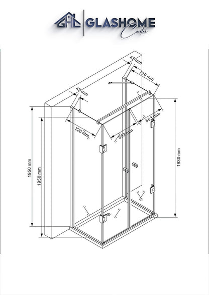 GlasHomeCenter - Cabina de ducha en forma de U "Asuka" (120x80x195cm) - 8mm - cabina de ducha de esquina - mampara de ducha - sin plato de ducha